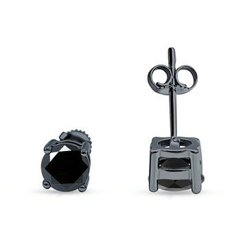 Solitaire Stud Earring Black CZ Black Tone 925 Sterling Silver Wholesale
